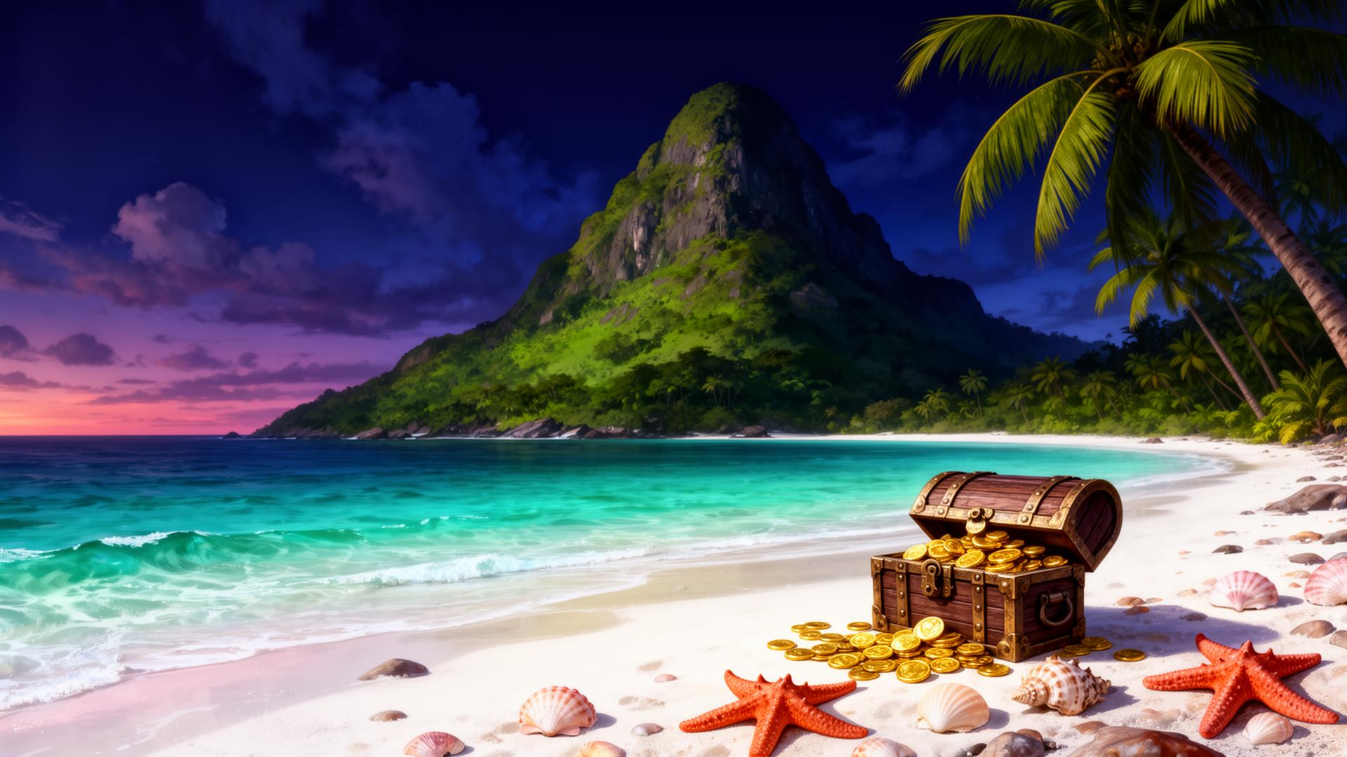 Winner Island FAQ hero met tropisch eiland en gouden schatkist